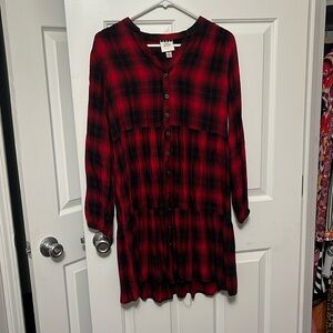 Plaid Peplum Dress | Red and black